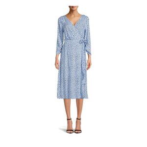 Beach‎ Lunch Lounge Womens Small Blue Print Wrap Midi Dress NWT